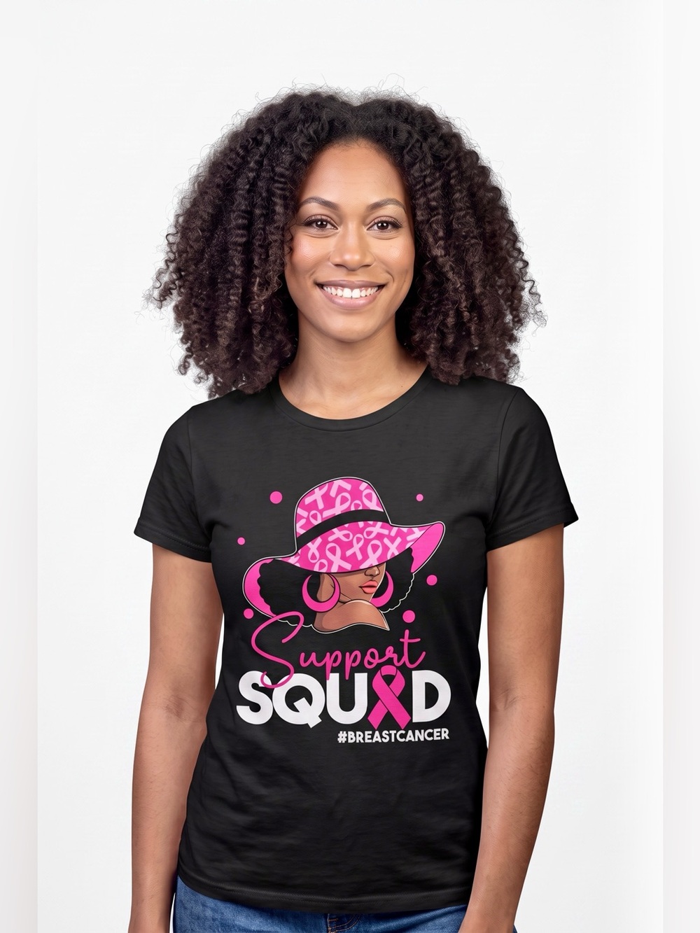 Black Support Squad Breast Cancer Awareness Graphic Tee